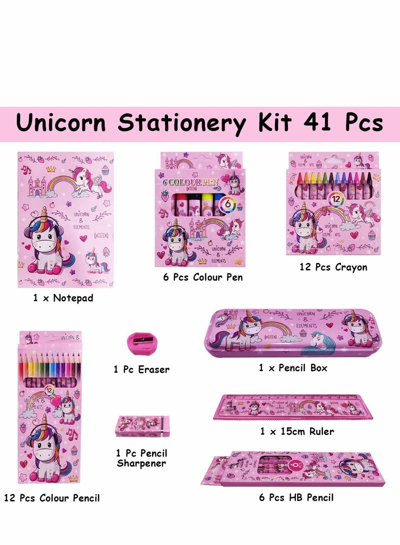SYOSI Unicorn Stationary Kit For Girls - 41Pcs Stationary Items For Girls Pencil Box,Colours,Eraser and Sharpener -Return Gift For Girls/Unicorn School Kit For Girls, Stationary Set Return Gifts - Image 4