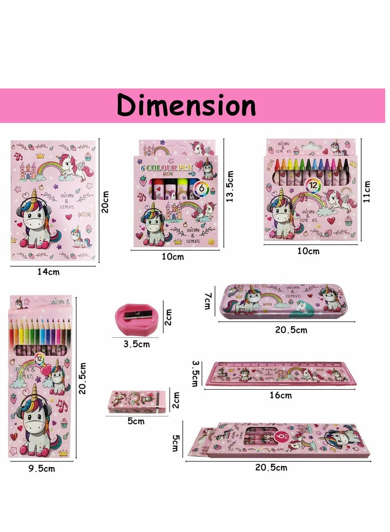 SYOSI Unicorn Stationary Kit For Girls - 41Pcs Stationary Items For Girls Pencil Box,Colours,Eraser and Sharpener -Return Gift For Girls/Unicorn School Kit For Girls, Stationary Set Return Gifts - Image 2