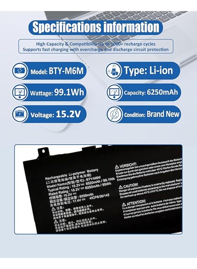 Maximum Capacity 99.99Wh Gaming Laptop Battery BTY-M6M - Strong 15.2V Replacement for MSI GS66 Stealth & GE66/GE76 Raider Series - Longest Runtime for Esports - Image 2
