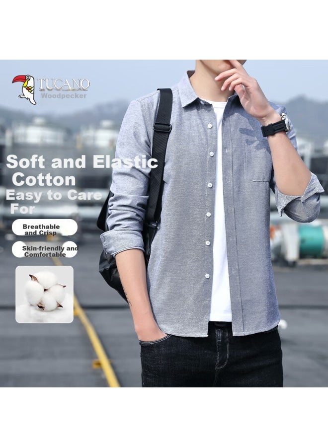 Wood Men's Winter Business Casual Long Sleeve Loose Shirt Jacket Gray L