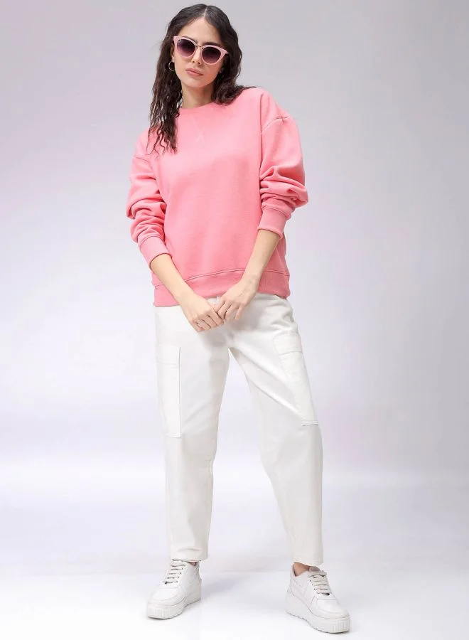 Freehand Women Boxy Fit Solid Oversized Sweatshirt