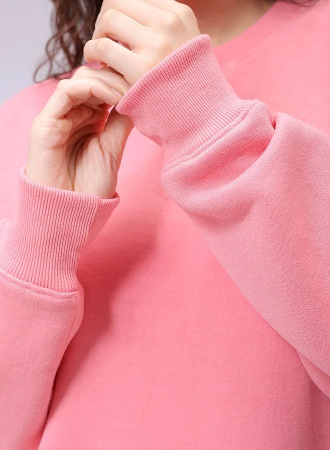 Freehand Women Boxy Fit Solid Oversized Sweatshirt