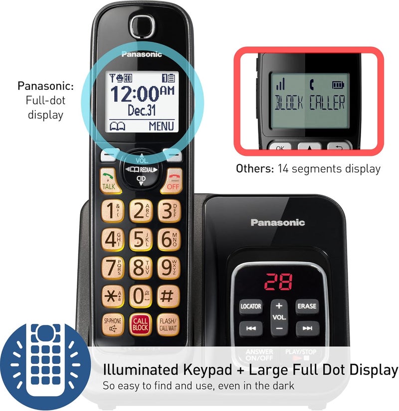 Panasonic Cordless Phone with Answering Machine Advanced Call Block Bilingual Caller ID and Easy to Read HighContrast Display Expandable System with 2 Handsets  KXTGD832M Metallic Black - Image 5
