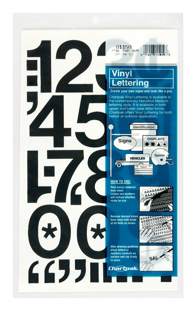 CHARTPAK SelfAdhesive Vinyl Numbers 2 Inches High Black 12 per Pack 01150