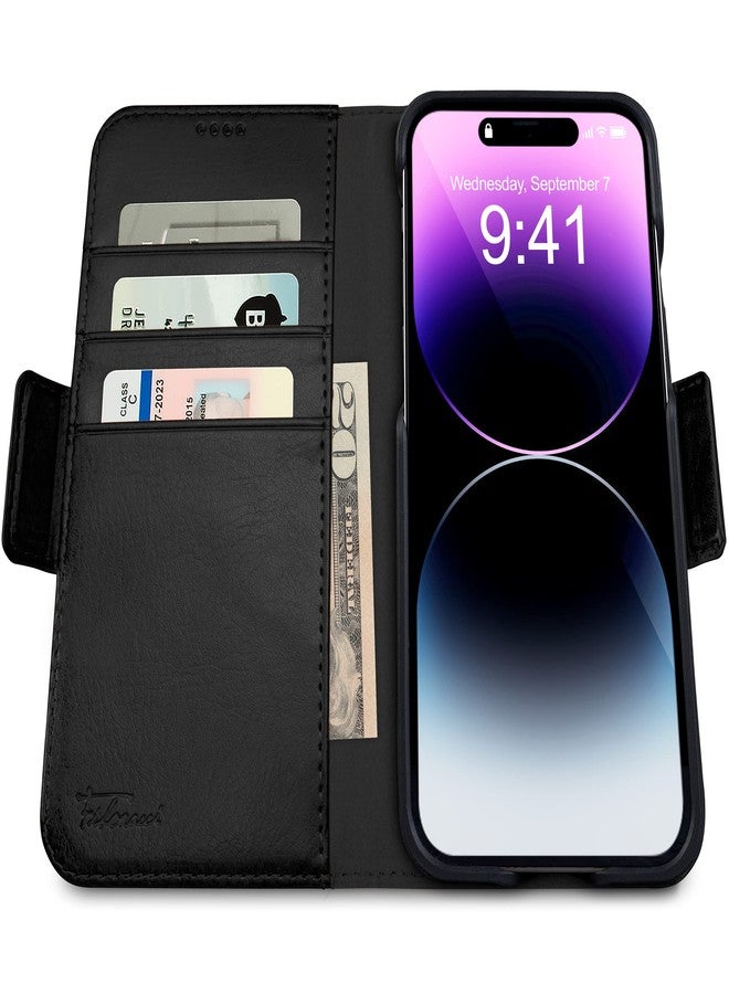 دريم جراب محفظة Dreem Fibonacci متوافق مع iPhone 14 Pro / جراب مقاوم للصدمات 2 في 1 وغطاء جلدي نباتي قابل للفصل، متوافق مع MagSafe، حماية RFID [أسود] - Image 2