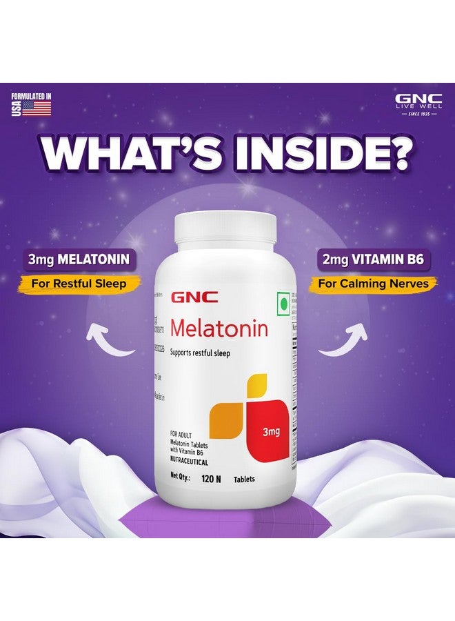 GNC Melatonin Tablets With Vitamin B6 | 120 Tablets | Promotes Deep Sleep | Enhances Sleep Quality | Improves Mood | Helps in Relaxation | Formulated in USA | 3mg Per Serving - Image 3