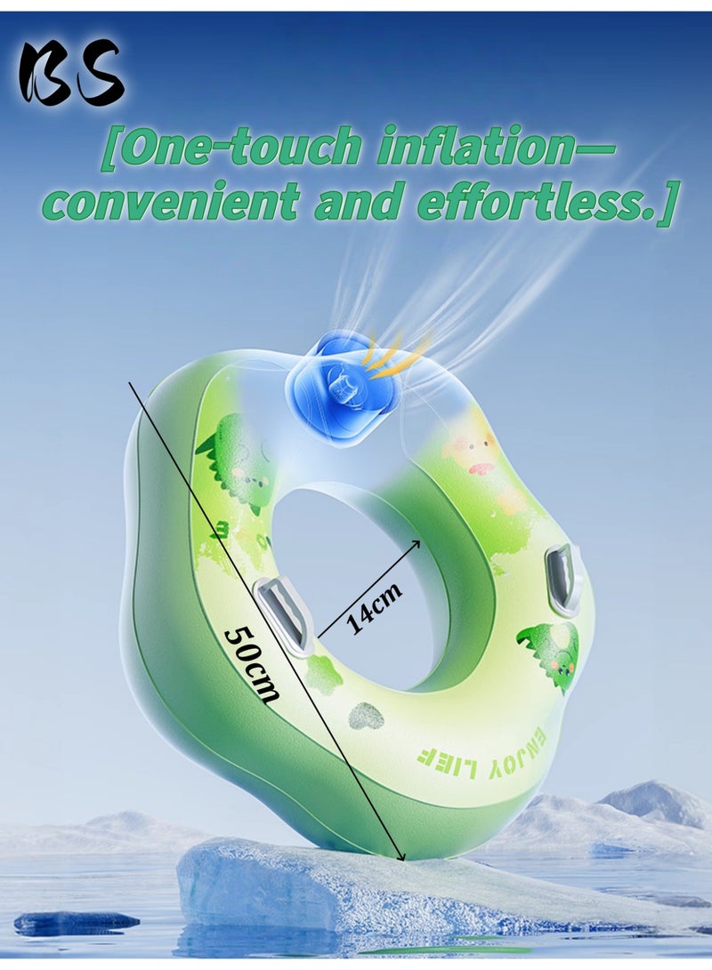 BS Inflatable Children's Swim Ring (Press-to-Inflate) | Double-Layer Printed PVC Ring Float | Foldable Water Play Ring with Non-Slip Handles | Summer Party Toy - Image 2