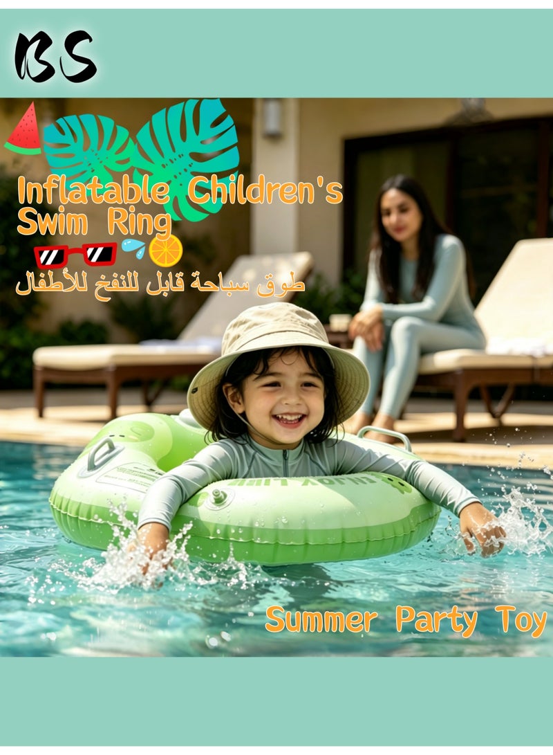 BS Inflatable Children's Swim Ring (Press-to-Inflate) | Double-Layer Printed PVC Ring Float | Foldable Water Play Ring with Non-Slip Handles | Summer Party Toy - Image 1