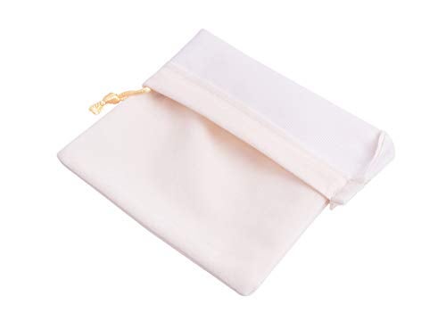 Sansam 50pcs Small Cream Drawstrings Velvet Bags for Jewelry, Gift, Wedding Favors, Candy Bags, Party Favors, 2.8x3.6'' - Image 3