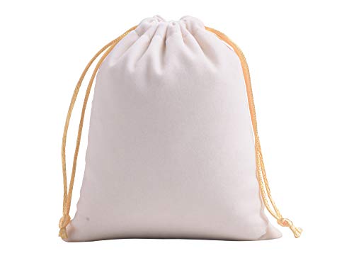 Sansam 50pcs Small Cream Drawstrings Velvet Bags for Jewelry, Gift, Wedding Favors, Candy Bags, Party Favors, 2.8x3.6'' - Image 2