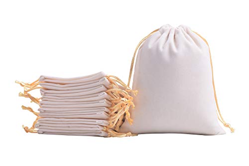 Sansam 50pcs Small Cream Drawstrings Velvet Bags for Jewelry, Gift, Wedding Favors, Candy Bags, Party Favors, 2.8x3.6'' - Image 1