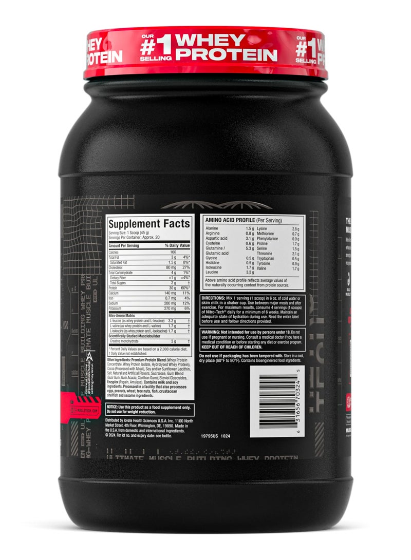 ماسل تيك نيترو تيك ألتيميت لبناء العضلات بروتين مصل اللبن - يبني 70% عضلات أكثر - 30 جرام بروتين - 3 جرام كرياتين - نكهة الشوكولاتة بالحليب - مكمل غذائي - الوزن الصافي 2.00 رطل (907 جرام) - Image 2