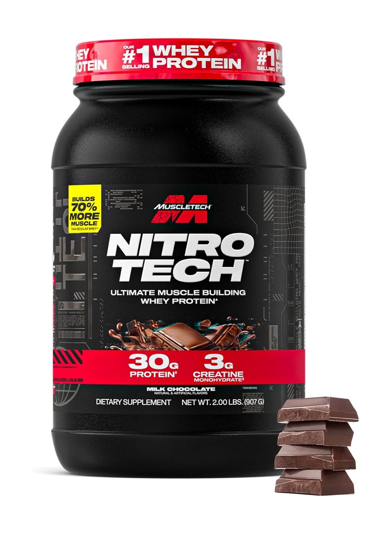 ماسل تيك نيترو تيك ألتيميت لبناء العضلات بروتين مصل اللبن - يبني 70% عضلات أكثر - 30 جرام بروتين - 3 جرام كرياتين - نكهة الشوكولاتة بالحليب - مكمل غذائي - الوزن الصافي 2.00 رطل (907 جرام) - Image 1