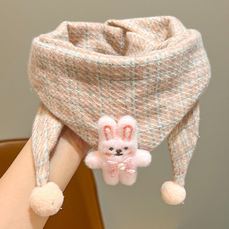 Kids Cartoon Warm Triangle Scarf 2#Pink bunny 