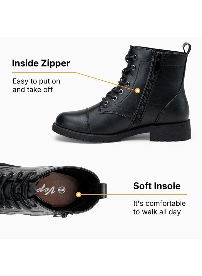 Vepose Women's 910 Ankle Boots, Low Heel Lace up Fashion Combat Booties, Black, Size 6 US(CJY910 Black 06) - Image 3