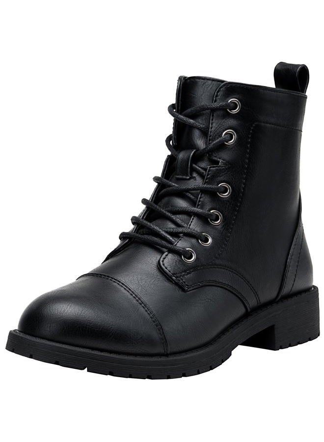 Vepose Women's 910 Ankle Boots, Low Heel Lace up Fashion Combat Booties, Black, Size 6 US(CJY910 Black 06) - Image 1