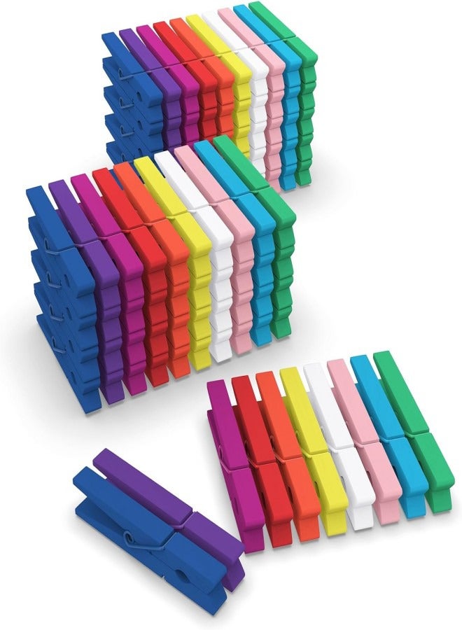 100PCS Colored Wooden Clothespins,2.9inch Small Colorful Wood Decoration Closepins Clips,10 Color Each 10Pcs (Colored)  Clothing Pins for Hanging, Pictures, Classroom, Laundry, Decorations, Colorful Clothespins Heavy Duty  - Image 1