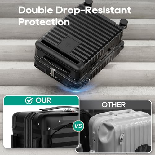 Joyway 20 Inch Carry on Luggage with Front Pocket, PC Hardshell Carry-on Suitcase with USB Port and Cup Holder, 21.5x14.2x9 Airline Approved, Luggage with Spinner Wheels and TSA Lock (Black) - Image 4