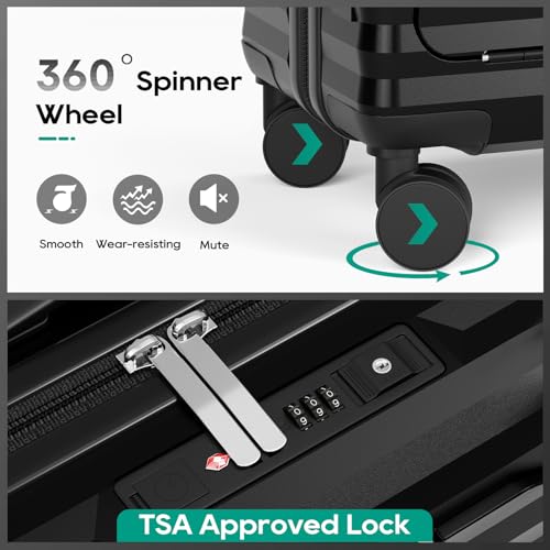 Joyway 20 Inch Carry on Luggage with Front Pocket, PC Hardshell Carry-on Suitcase with USB Port and Cup Holder, 21.5x14.2x9 Airline Approved, Luggage with Spinner Wheels and TSA Lock (Black) - Image 5