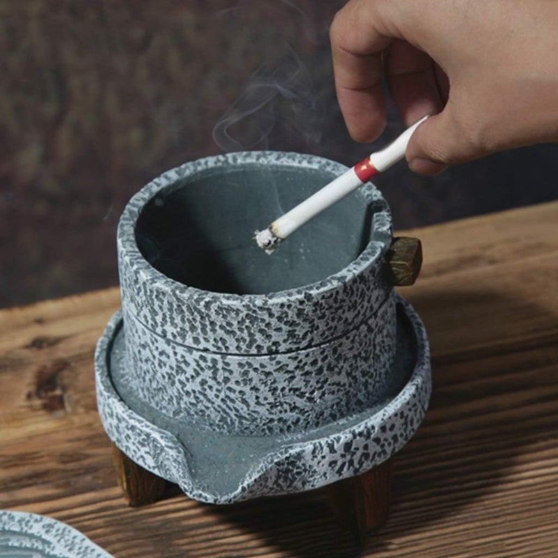 Large Ashtray Cement Retro Simple Personality with Cover Windproof Chinese Bar Cafe (Color : Stone Mill) - Image 5