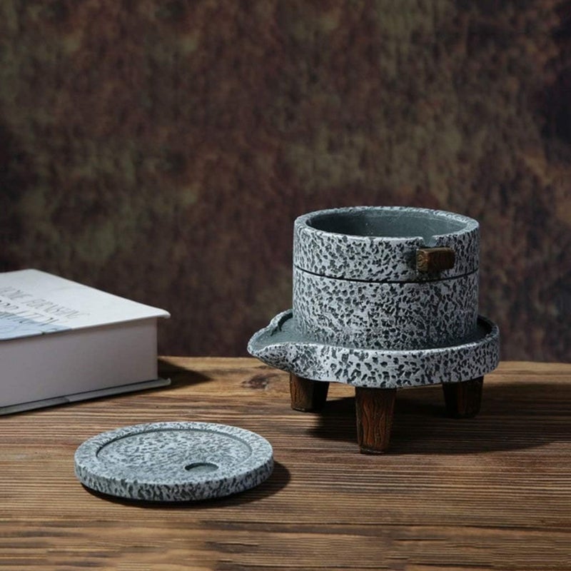 Large Ashtray Cement Retro Simple Personality with Cover Windproof Chinese Bar Cafe (Color : Stone Mill) - Image 3