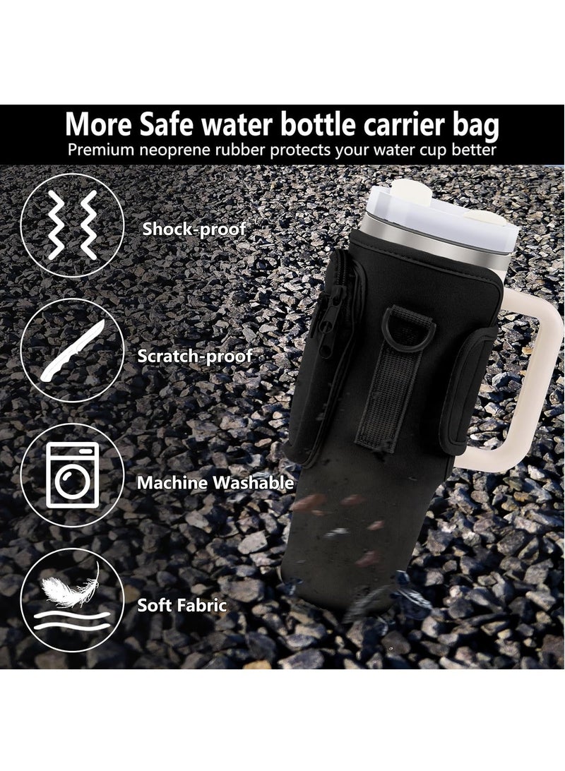 Water Bottle Carrier Bag for Stanley 40oz Tumbler, Water Bottle Holder with Pouch and Adjustable Strap, Sleeve Accessories with Pocket for 40oz Cup (Black)  - Image 4