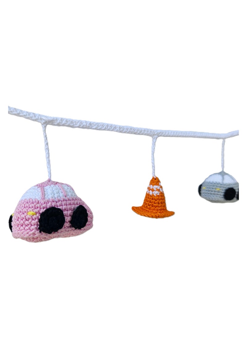 Handmade Crochet Car and Traffic Cone Garland Banner - Baby Pram Walker or Nursery Decor | Handmade Car-Themed Walker Crib Hanging Decoration | Perfect Baby Shower Gift for Future Motorheads - Image 4