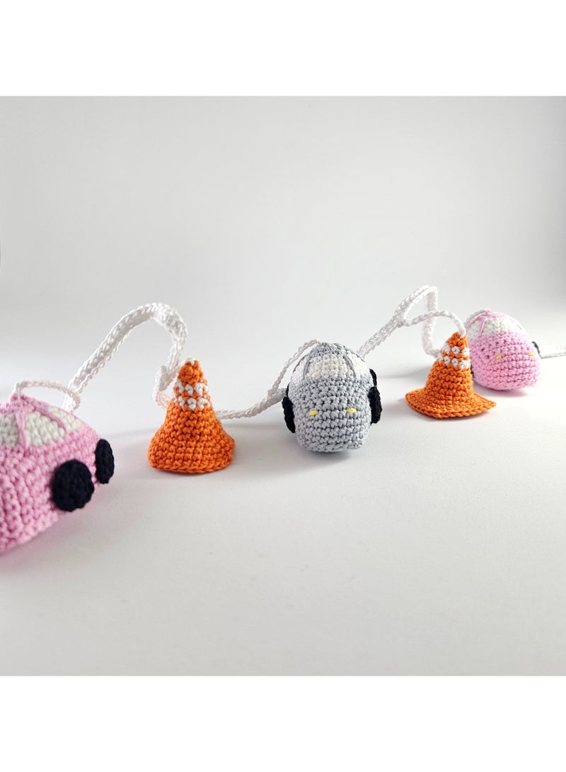 Handmade Crochet Car and Traffic Cone Garland Banner - Baby Pram Walker or Nursery Decor | Handmade Car-Themed Walker Crib Hanging Decoration | Perfect Baby Shower Gift for Future Motorheads - Image 5