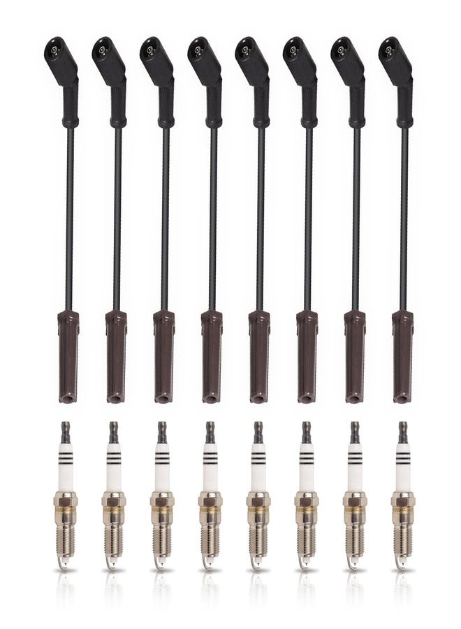 ENA Set of 8 Platinum Spark Plug and Wire Set Compatible with Escalade Tahoe Silverado 1500 Pontiac G8 H2 H3 GMC Yukon XL Savana Sierra 2000-2012, for LS2 LS3 LS4 LS7 41-962 9748HH - Image 1