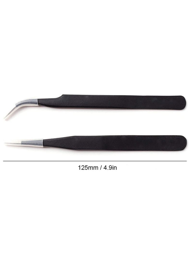 Oasisgalore - Stainless Steel Lash Tweezers for Eyelash Extensions, Straight and Curved Tip, False Lash Application Tools, Pack of 2, Black - Image 1