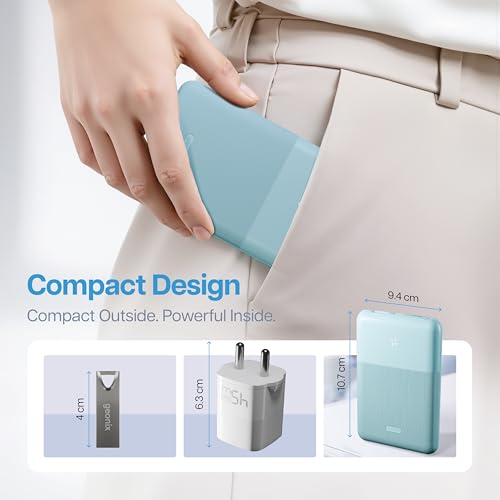 Geonix Helio C100 10000mAh Power Bank 22.5W | Ultra Slim| High Capacity Fast Charging Power Bank with USB-A to Type-C Cable, 1 Year Warranty, Blue - Image 4