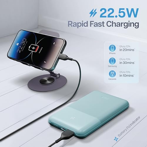 Geonix Helio C100 10000mAh Power Bank 22.5W | Ultra Slim| High Capacity Fast Charging Power Bank with USB-A to Type-C Cable, 1 Year Warranty, Blue - Image 2
