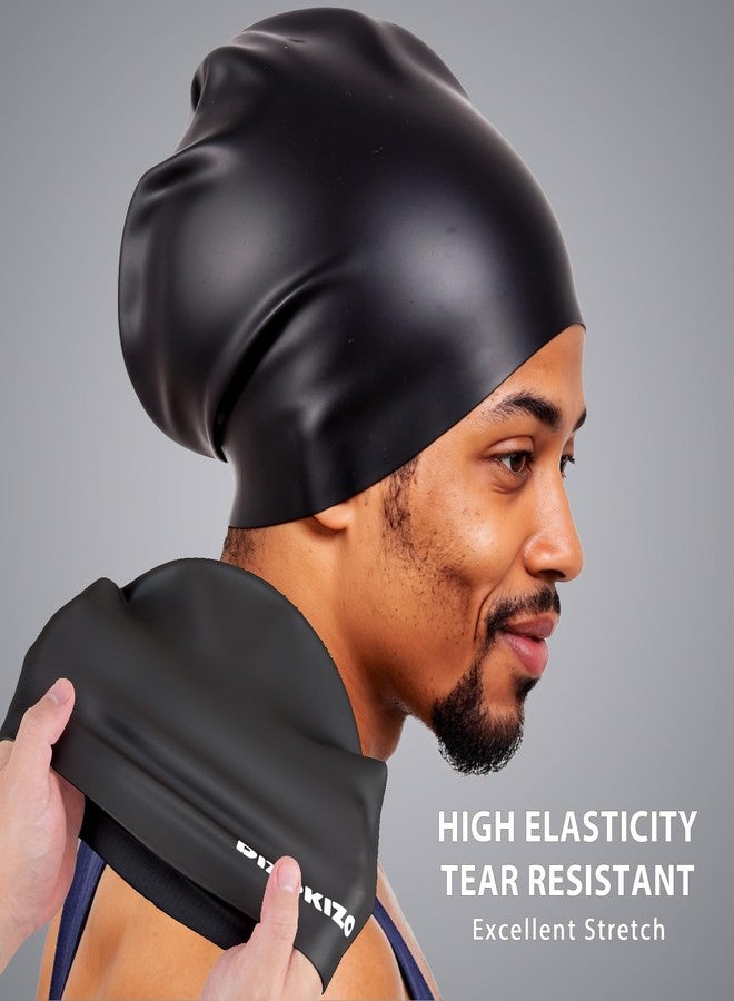 Dizokizo Extra Large Silicone Swim Cap for Long Hair, High Elasticity Waterproof Swimming Cap for Women and Men Adults with Dreadlocks, Weaves, Extensions, Braids & Curls, Keep Hair Dry (Black) - Image 3