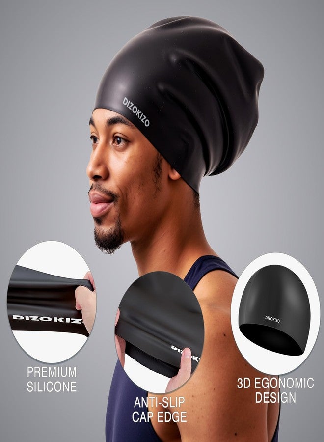 Dizokizo Extra Large Silicone Swim Cap for Long Hair, High Elasticity Waterproof Swimming Cap for Women and Men Adults with Dreadlocks, Weaves, Extensions, Braids & Curls, Keep Hair Dry (Black) - Image 4