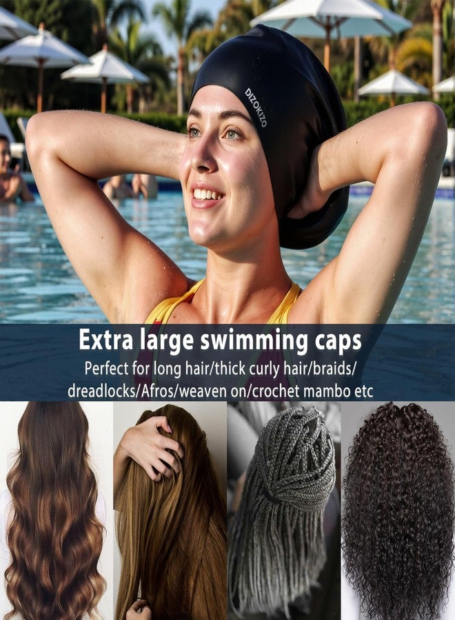 Dizokizo Extra Large Silicone Swim Cap for Long Hair, High Elasticity Waterproof Swimming Cap for Women and Men Adults with Dreadlocks, Weaves, Extensions, Braids & Curls, Keep Hair Dry (Black) - Image 5