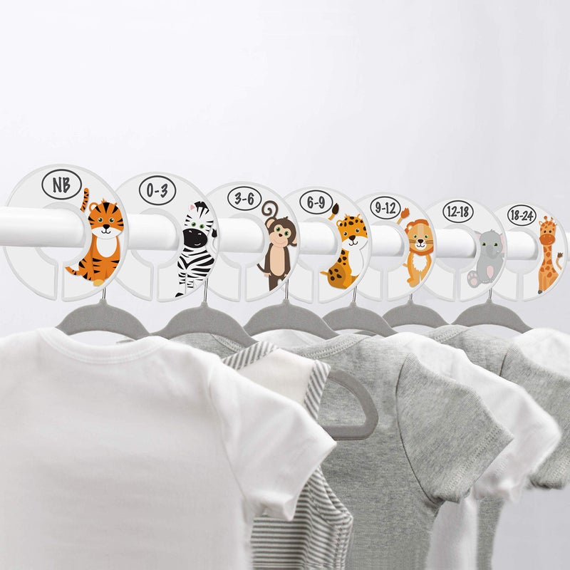 Little Miracles Baby Closet Size Dividers - 7X Safari Nursery Closet Dividers for Baby Clothes - Elephant Giraffe Zebra Lion Monkey Cheetah Nursery Decor - Baby Closet Dividers for Boy or Girl - [Safari] [White] - Image 2