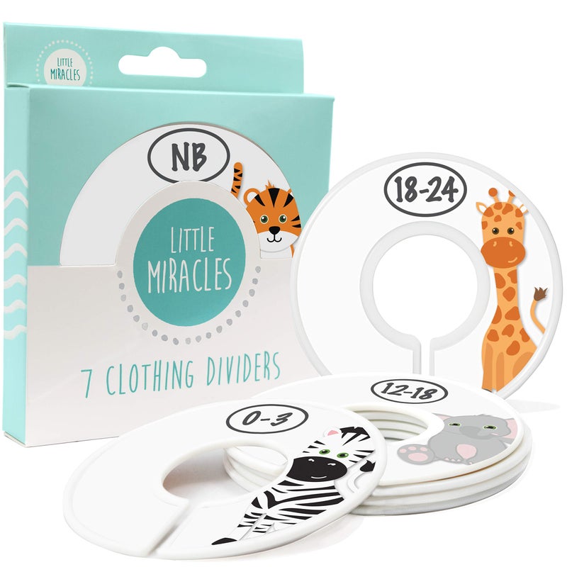 Little Miracles Baby Closet Size Dividers - 7X Safari Nursery Closet Dividers for Baby Clothes - Elephant Giraffe Zebra Lion Monkey Cheetah Nursery Decor - Baby Closet Dividers for Boy or Girl - [Safari] [White] - Image 3