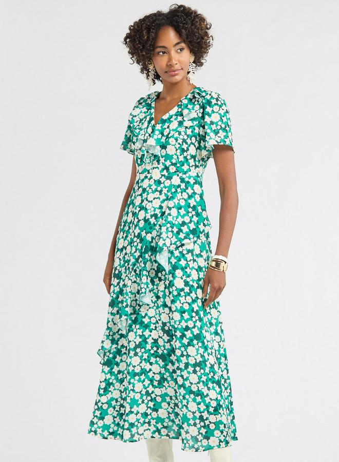 سبلاش فيڤ فستان ميدي بكشكشة وزهور - Image 1