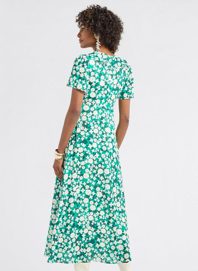 سبلاش فيڤ فستان ميدي بكشكشة وزهور - Image 3