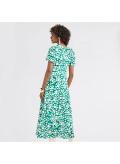 FAV All-Over Floral Print Midi Dress with V-neck and Ruffle Detail  - Image 3