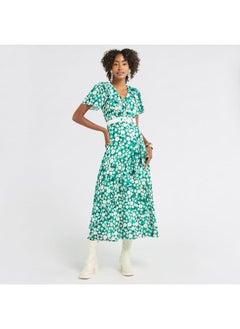 FAV All-Over Floral Print Midi Dress with V-neck and Ruffle Detail  - Image 2