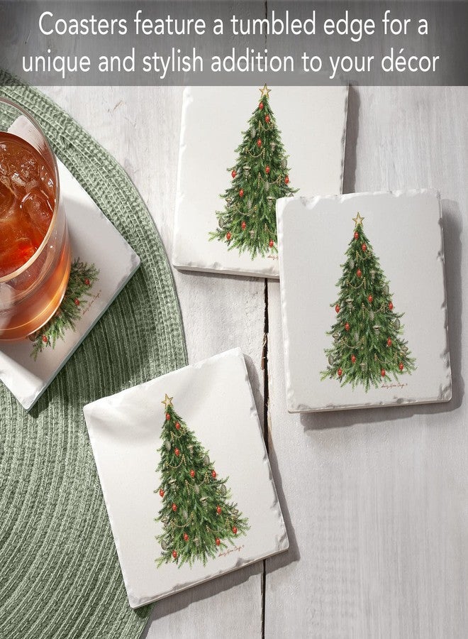 Counterart Thirstystone O' Christmas Tree 4 Pack Tumbled Tile Stone Coasters with Protective Cork Backing 4" Square Manufactured in The USA - Image 2