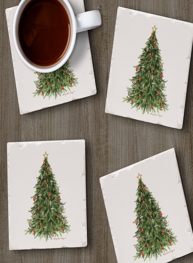 Counterart Thirstystone O' Christmas Tree 4 Pack Tumbled Tile Stone Coasters with Protective Cork Backing 4" Square Manufactured in The USA - Image 4