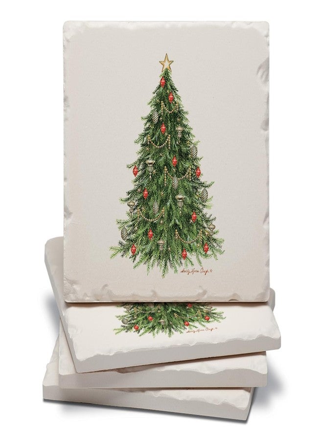 Counterart Thirstystone O' Christmas Tree 4 Pack Tumbled Tile Stone Coasters with Protective Cork Backing 4" Square Manufactured in The USA - Image 1