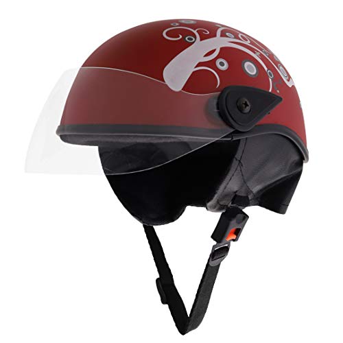 Sage Square Multi-Purpose Half Helmet for Men, Women (Medium, Maroon Matte Sticker Design 3) (Non-Motorized) - Image 1