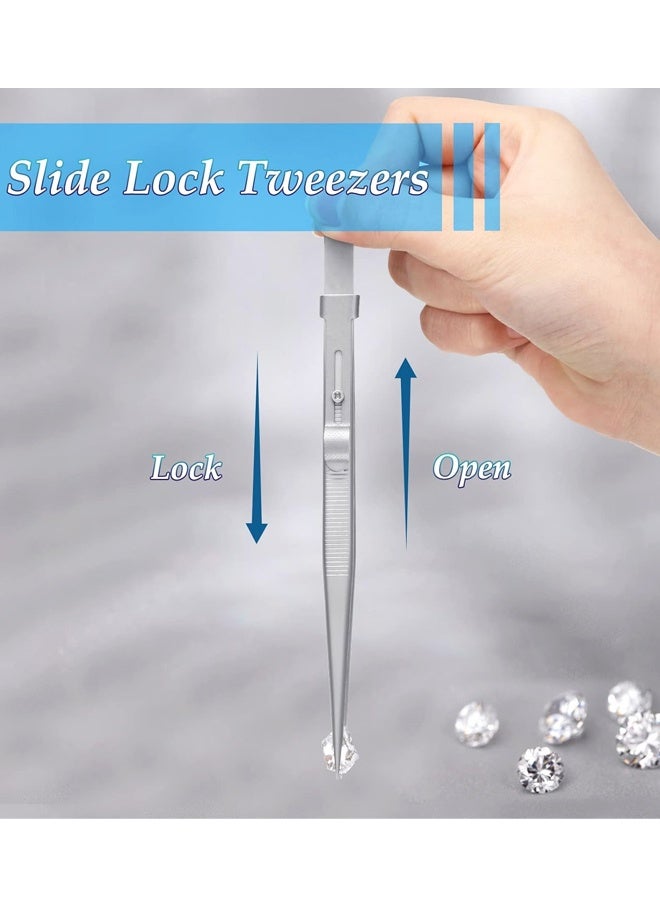 3PCS Diamond Locking Tweezers, Stainless Steel Jewelry Pick Up Tool for Beads and Gemstones - Image 3