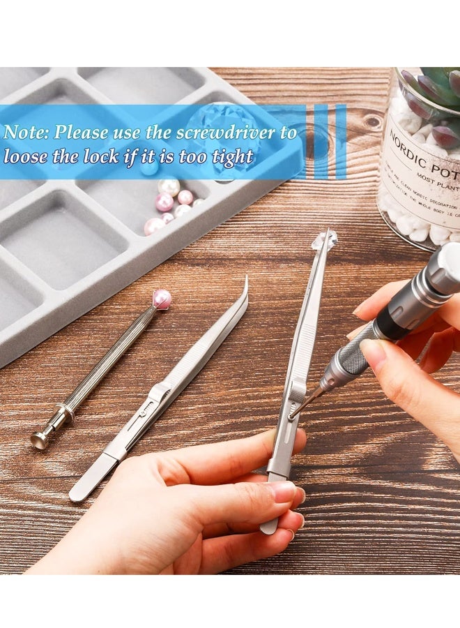 3PCS Diamond Locking Tweezers, Stainless Steel Jewelry Pick Up Tool for Beads and Gemstones - Image 4