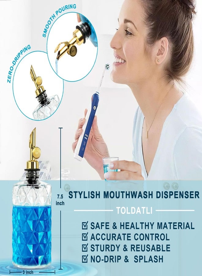 TOLDATLI Mouthwash Dispenser for Bathroom, Luxury Diamond Glass Mouth Wash Container, 1 Pack Glass Mouthwash Dispenser Bottles with Cup, Auto-Flip Mouthwash Decanter, 12oz - Image 5