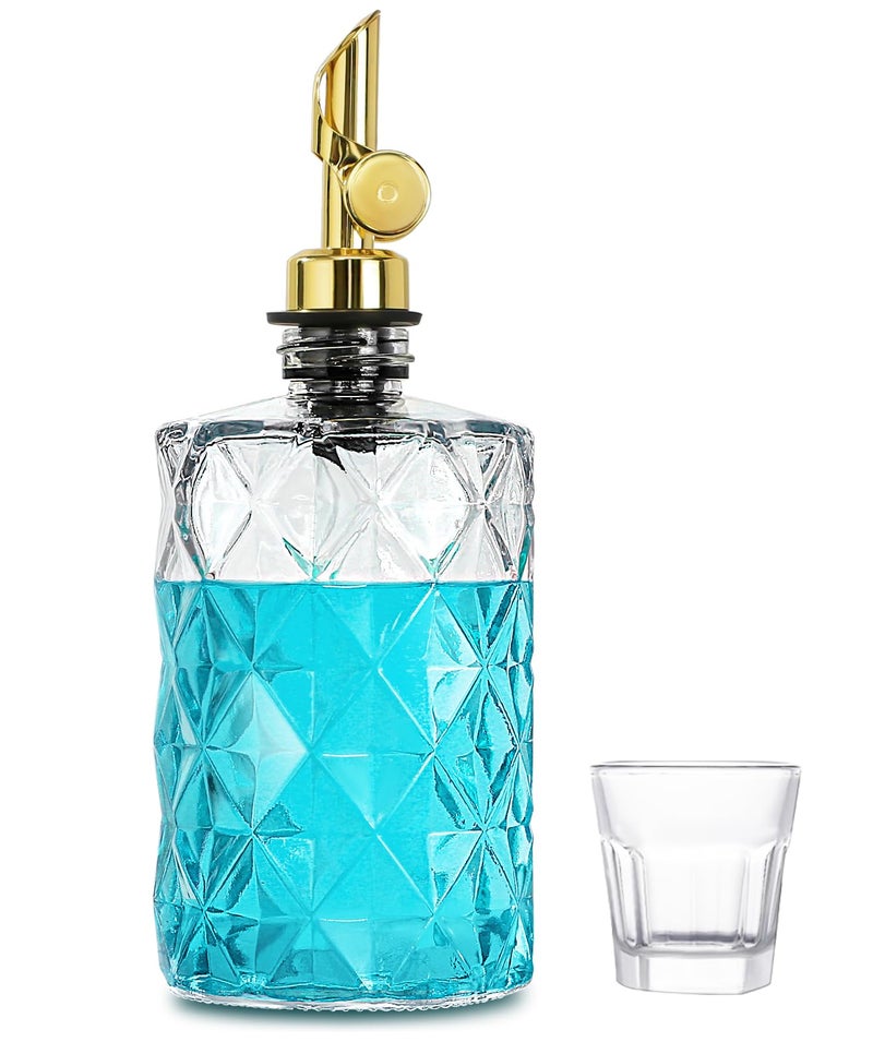 TOLDATLI Mouthwash Dispenser for Bathroom, Luxury Diamond Glass Mouth Wash Container, 1 Pack Glass Mouthwash Dispenser Bottles with Cup, Auto-Flip Mouthwash Decanter, 12oz - Image 1