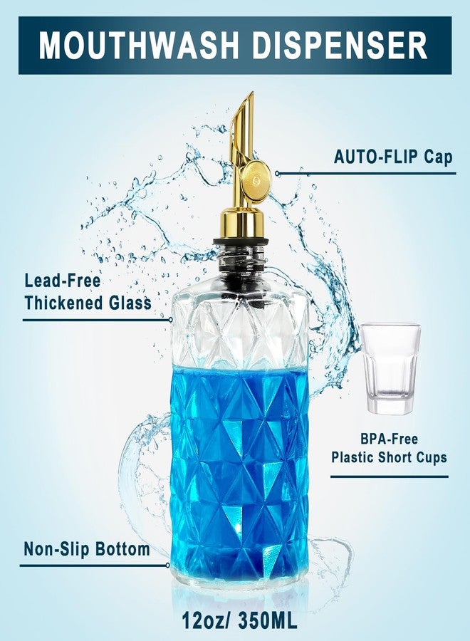 TOLDATLI Mouthwash Dispenser for Bathroom, Luxury Diamond Glass Mouth Wash Container, 1 Pack Glass Mouthwash Dispenser Bottles with Cup, Auto-Flip Mouthwash Decanter, 12oz - Image 3